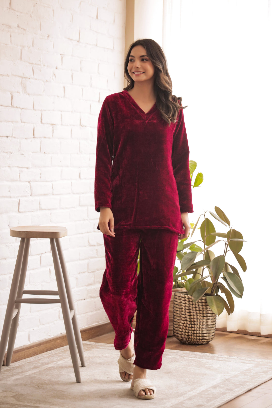 Women's Mehroon Velvet Co-ord Set - Bold & Luxurious | Co-Ord Set | Shop stylish women's clothing online at Label Flavia |