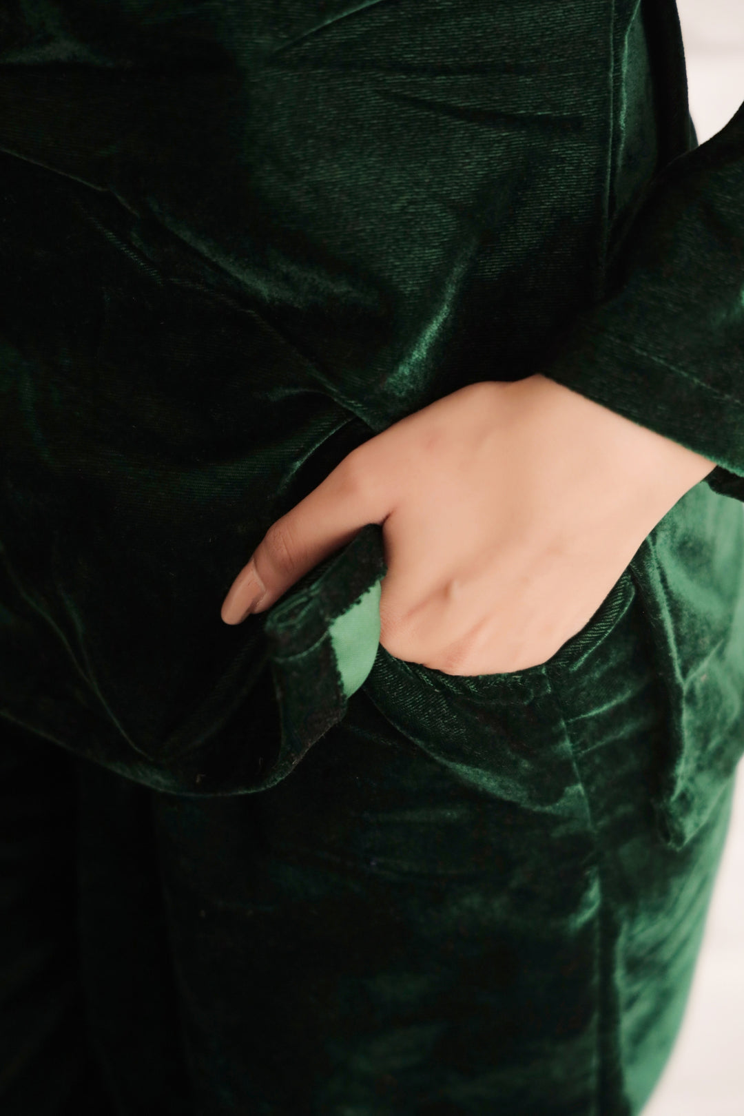 Women's Bottle Green Velvet V-Neck Co-ord Set - Warm & Stylish | Co-Ord Set | Shop stylish women's clothing online at Label Flavia |