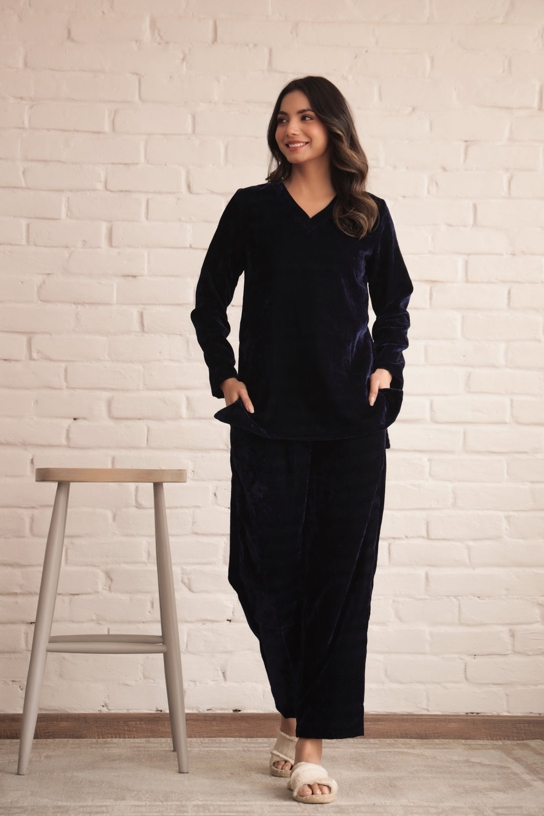 Women's Blue Velvet Co-ord Set - Classic & Comfortable | Co-Ord Set | Shop stylish women's clothing online at Label Flavia |