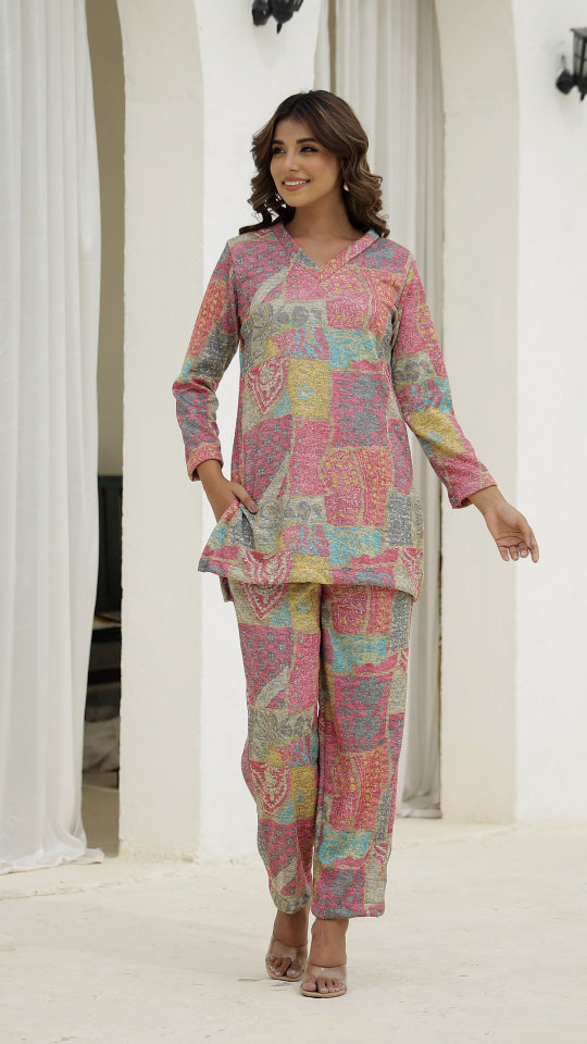 Colorful Patchwork Pashmina Woolen Co-ord Set - Winter Chic for Indian Women | Co-Ord Set | Shop stylish women's clothing online at Label Flavia |