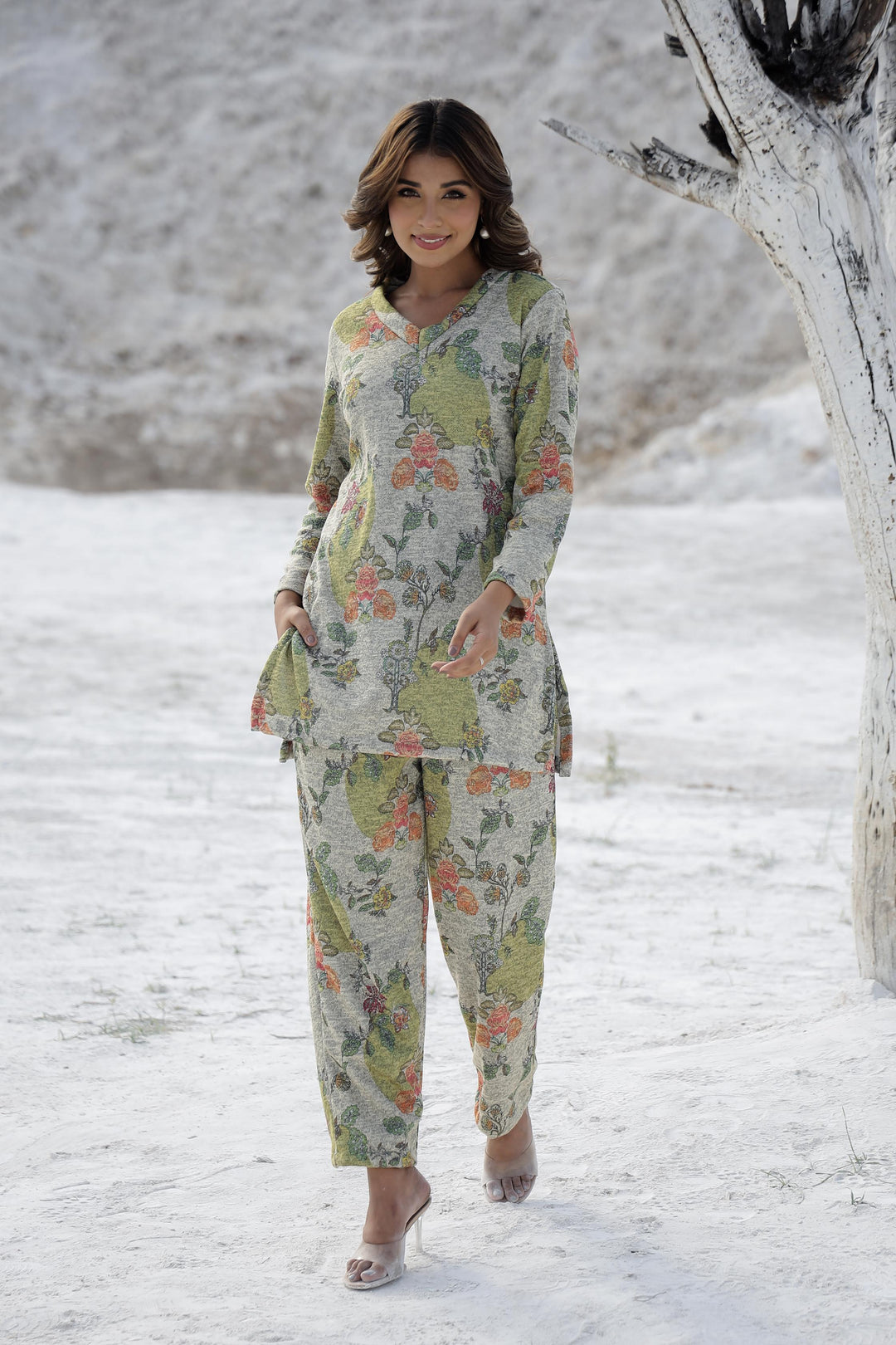 Floral Pashmina Woolen Co-ord Set for Indian Women – Winter Wear | Co-Ord Set | Shop stylish women's clothing online at Label Flavia |