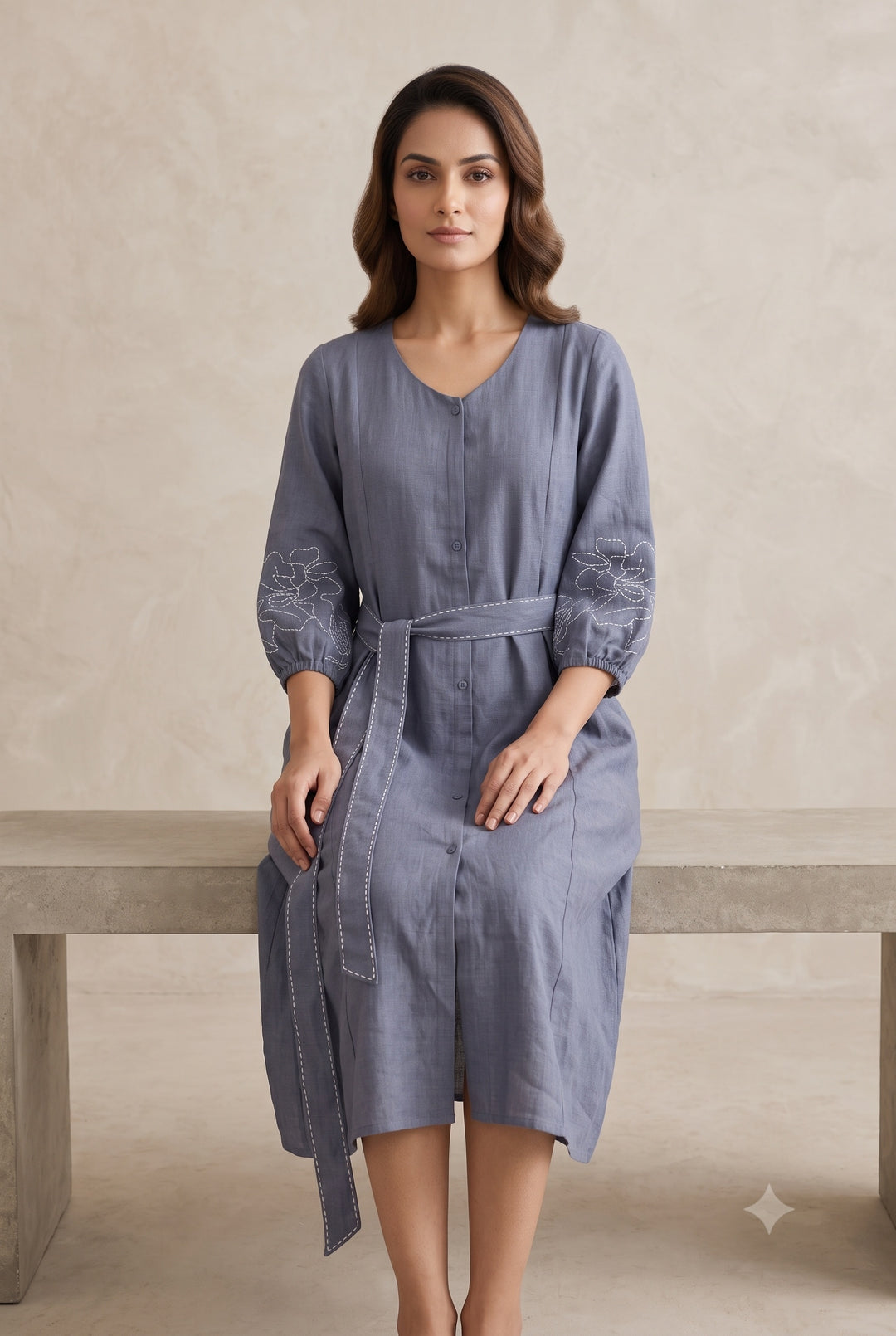 The Slate Bloom Belted Shirt Dress