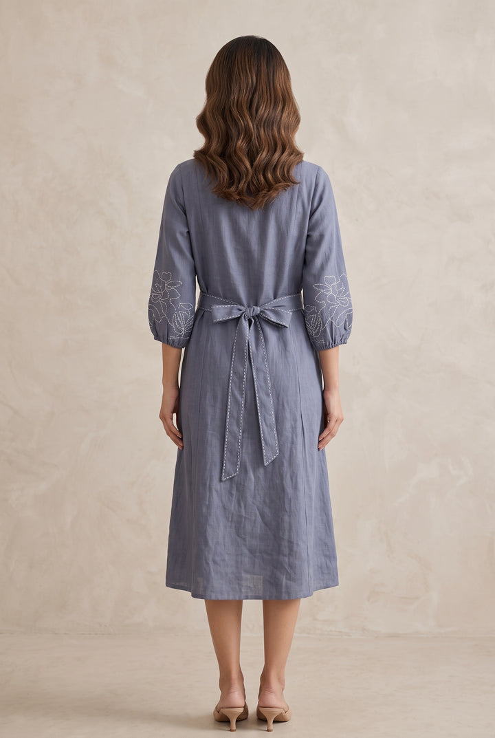 The Slate Bloom Belted Shirt Dress