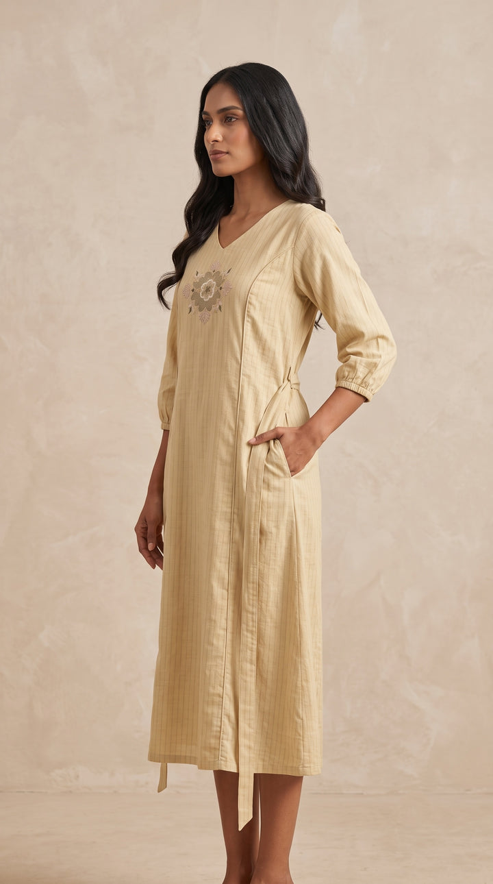 Ivory Bloom Embroidered Cotton-Blend Dress
