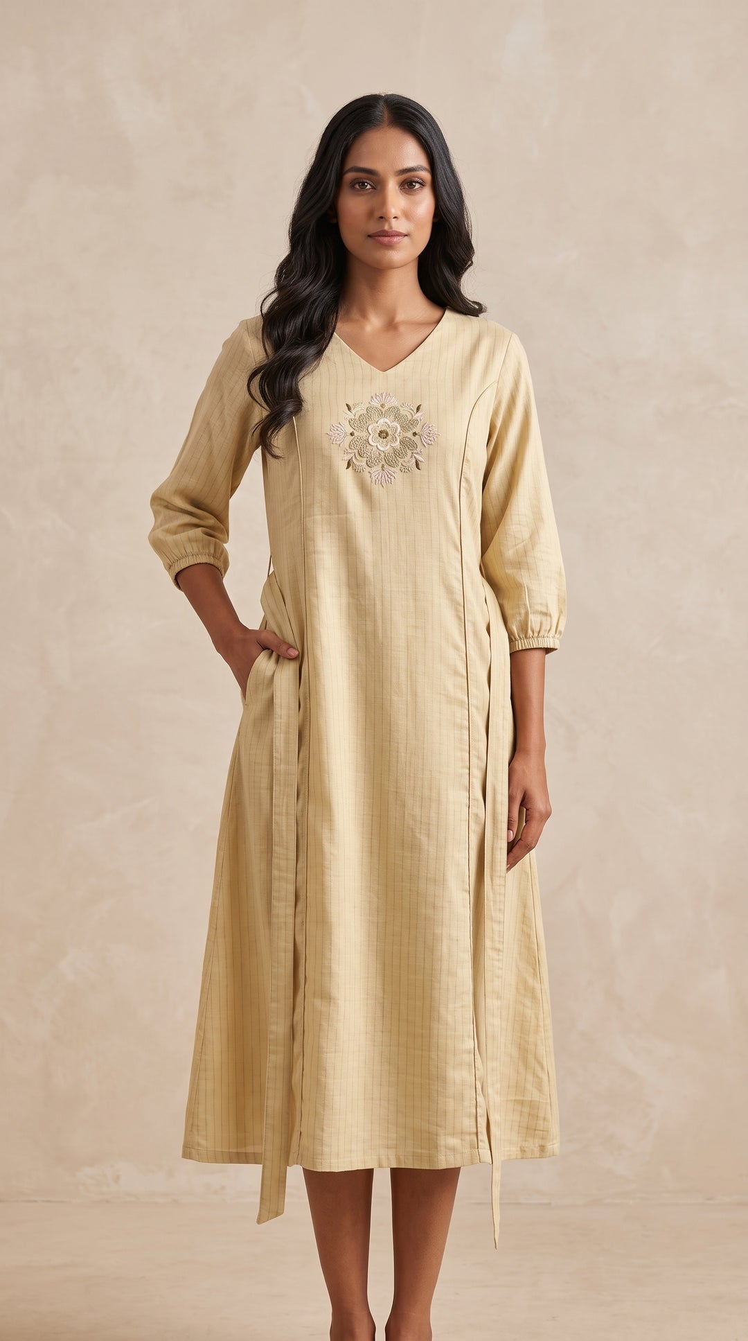Ivory Bloom Embroidered Cotton-Blend Dress