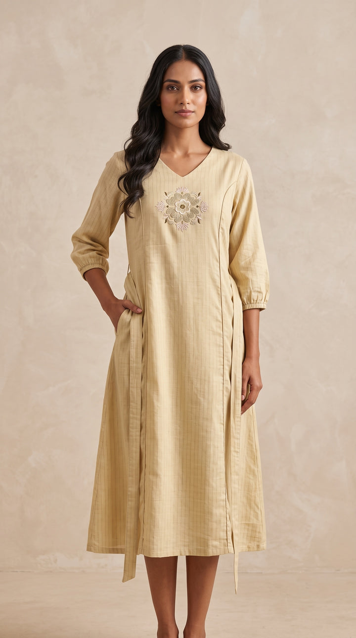 Ivory Bloom Embroidered Cotton-Blend Dress