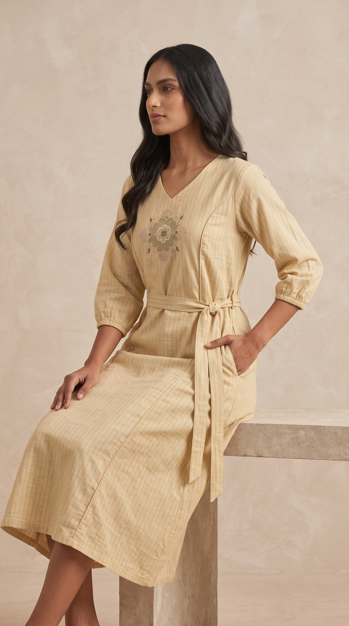 Ivory Bloom Embroidered Cotton-Blend Dress