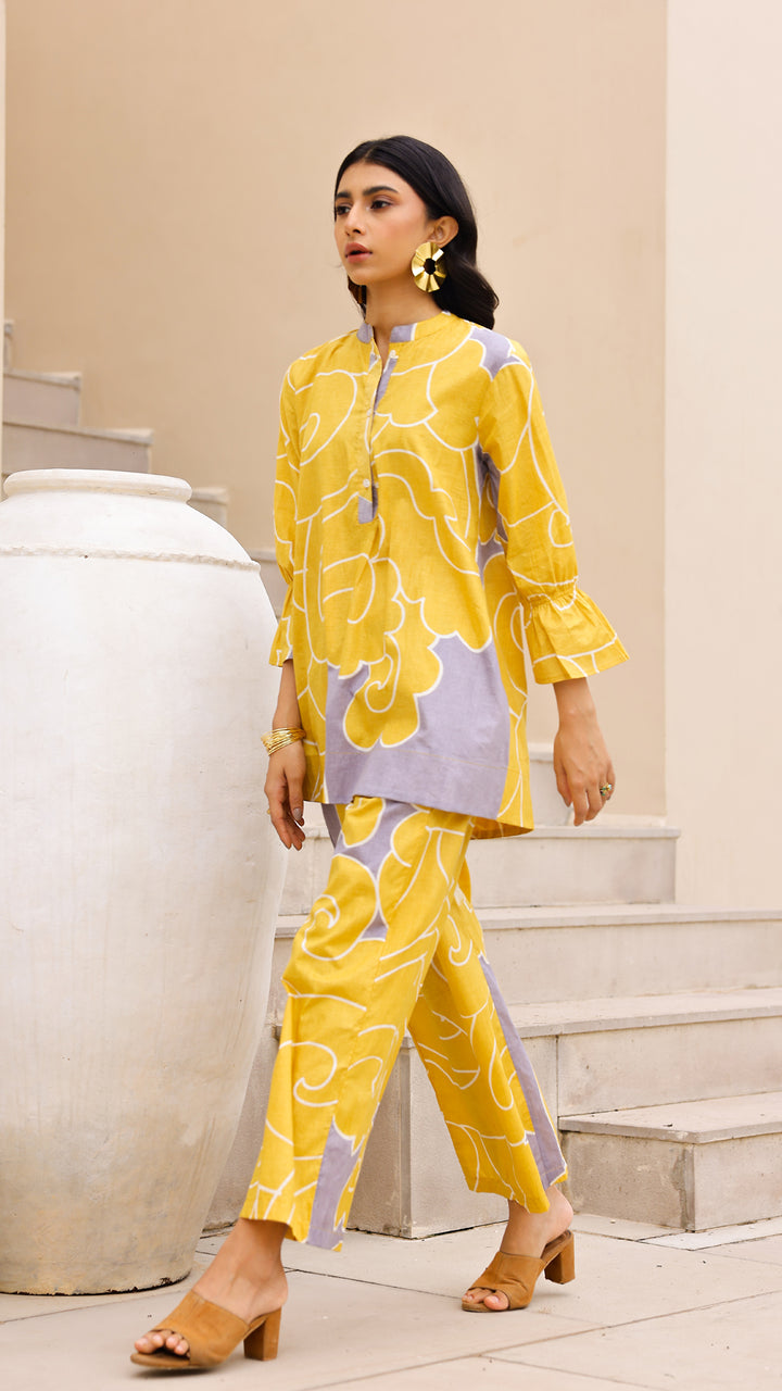 Yellow & Lilac Abstract Co-ord Set