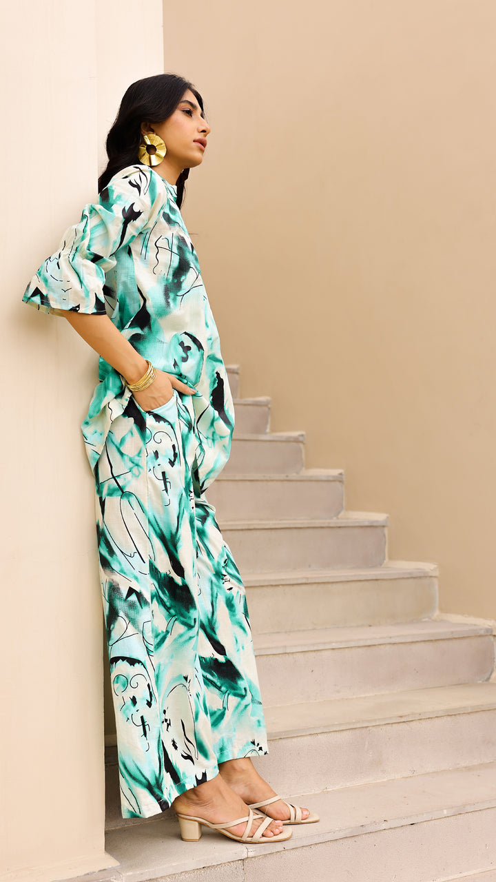 Aqua Abstract Co-ord Set for Women