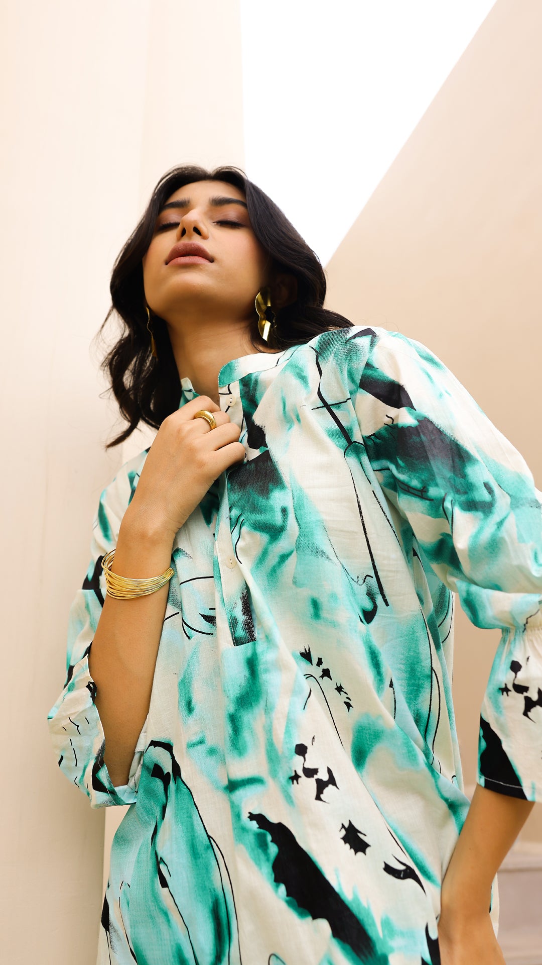 Aqua Abstract Co-ord Set for Women