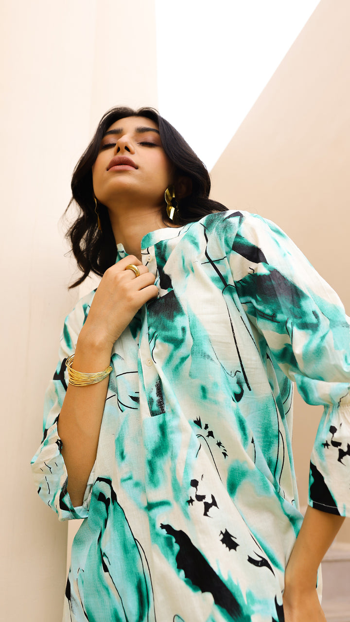 Aqua Abstract Co-ord Set for Women