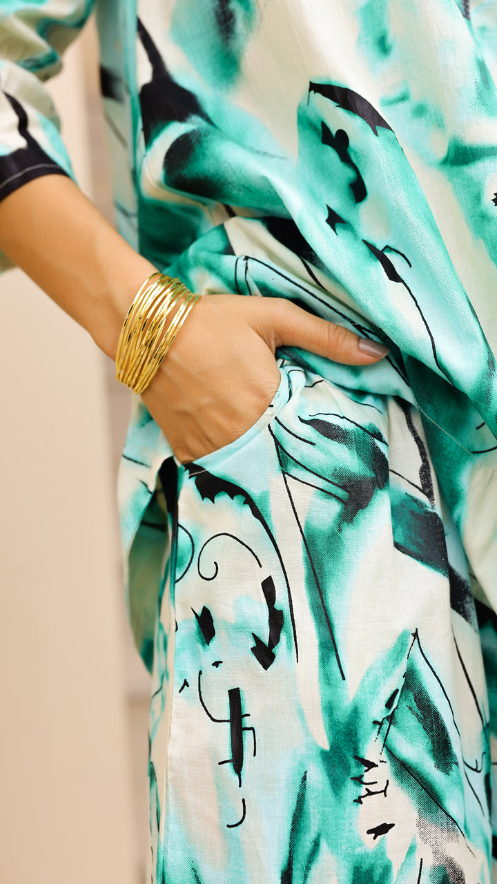 Aqua Abstract Co-ord Set for Women