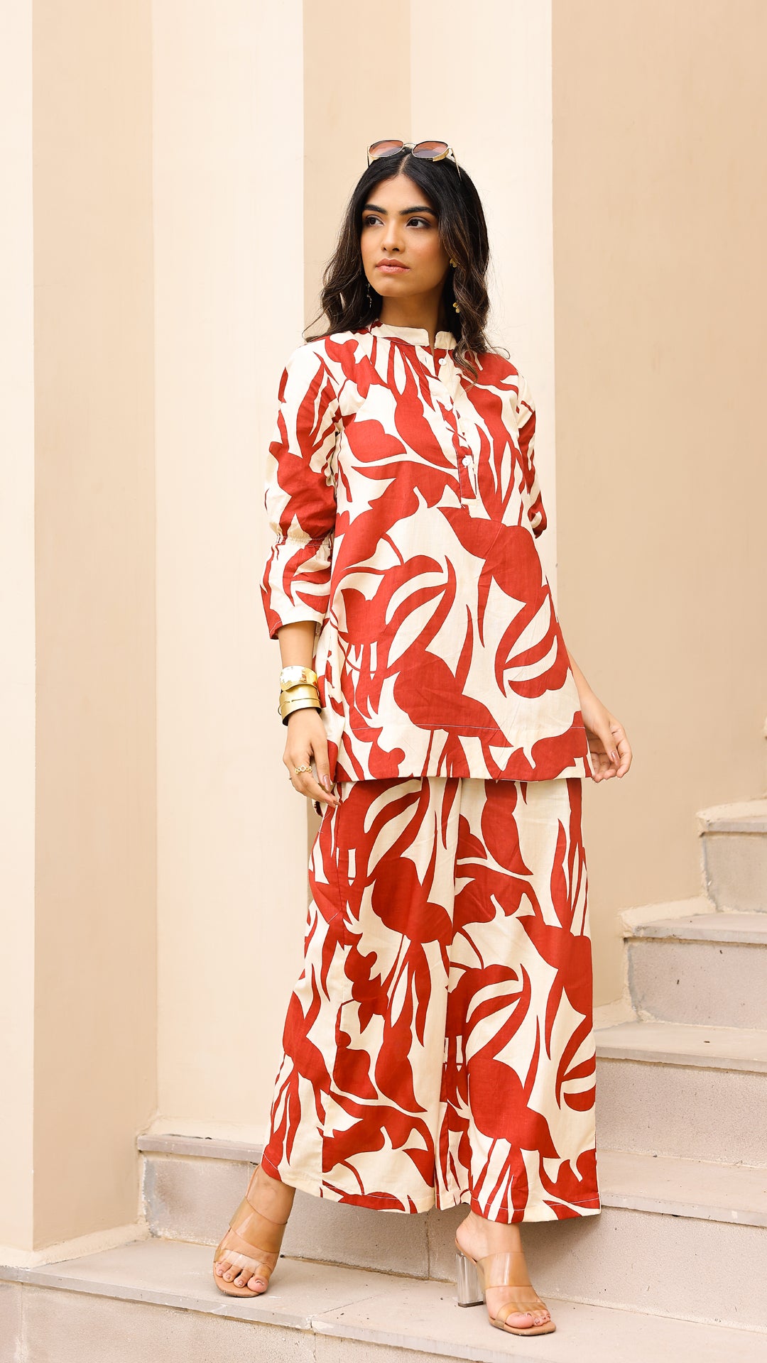 Red & Cream Bold Print Co-ord Set