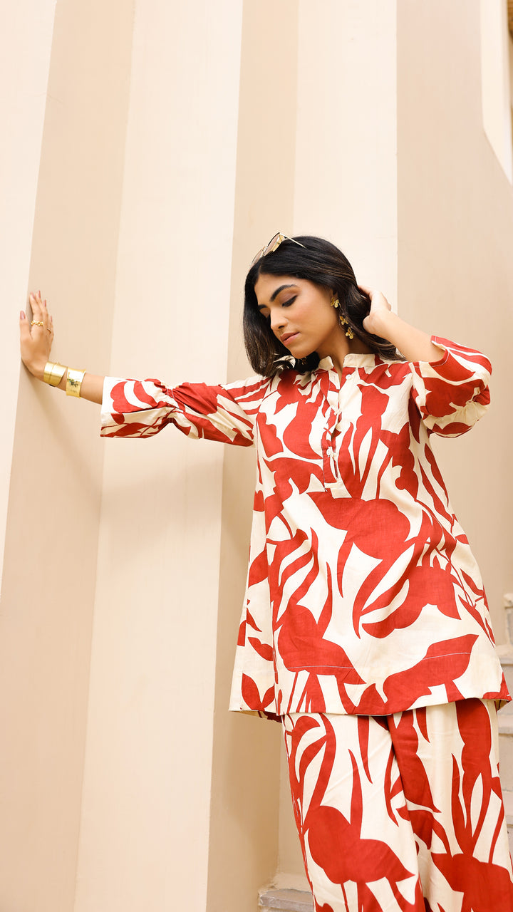 Red & Cream Bold Print Co-ord Set