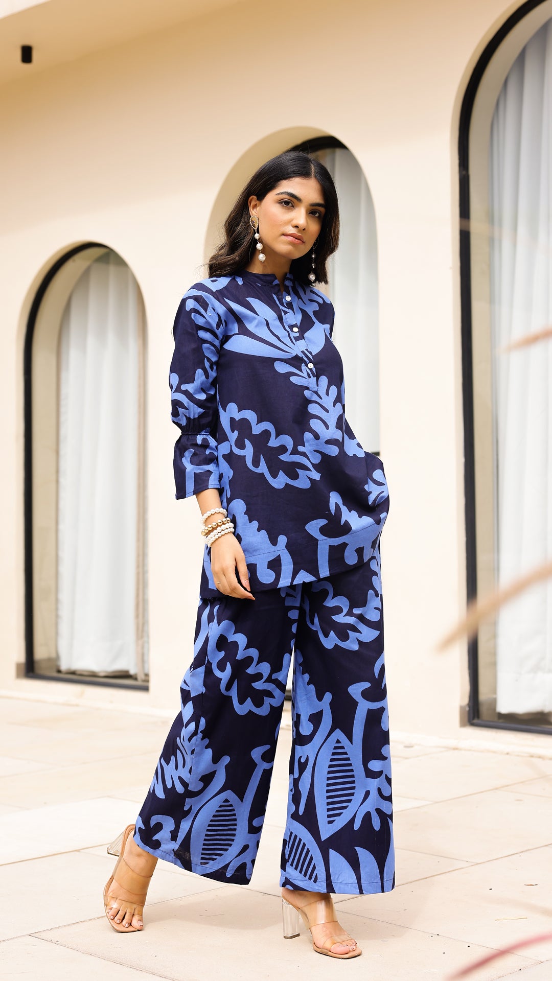 Midnight Blue Leaf Print Co-ord Set