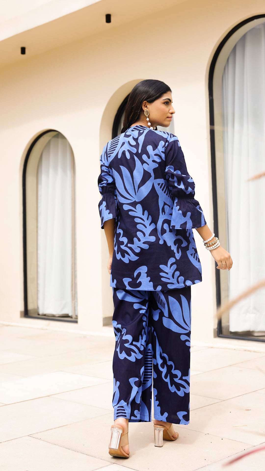 Midnight Blue Leaf Print Co-ord Set