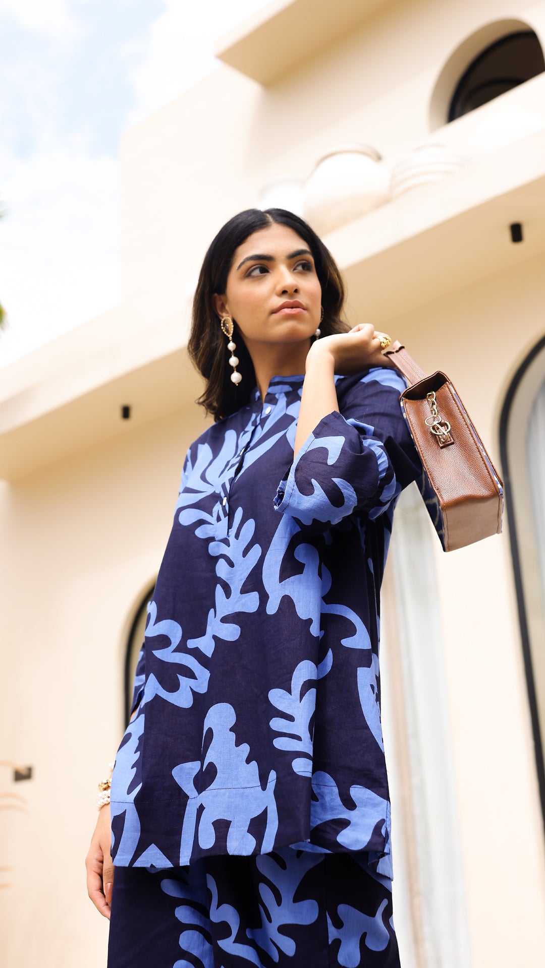 Midnight Blue Leaf Print Co-ord Set