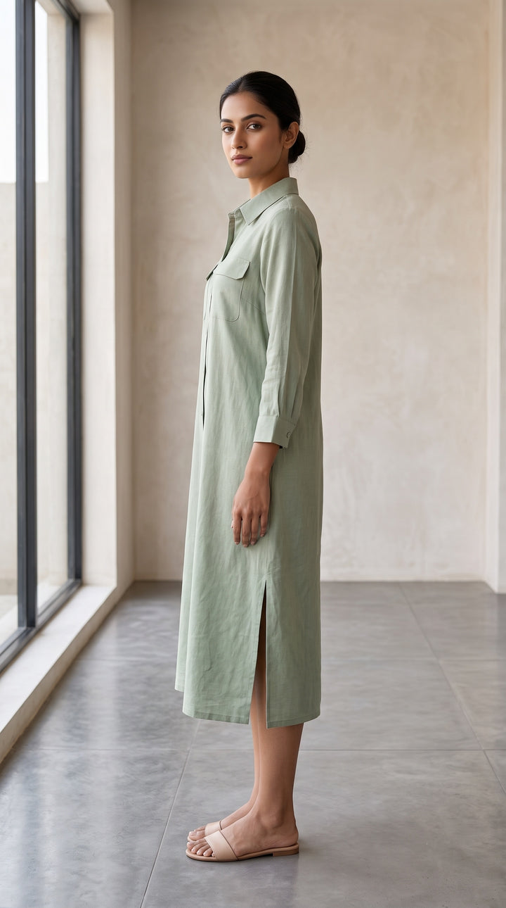 Sage Serenity Utility Shirt Dress
