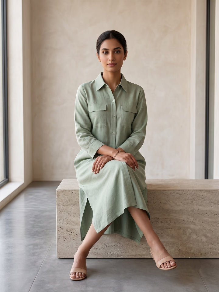 Sage Serenity Utility Shirt Dress