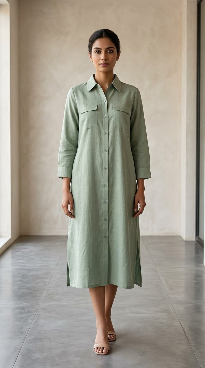 Sage Serenity Utility Shirt Dress