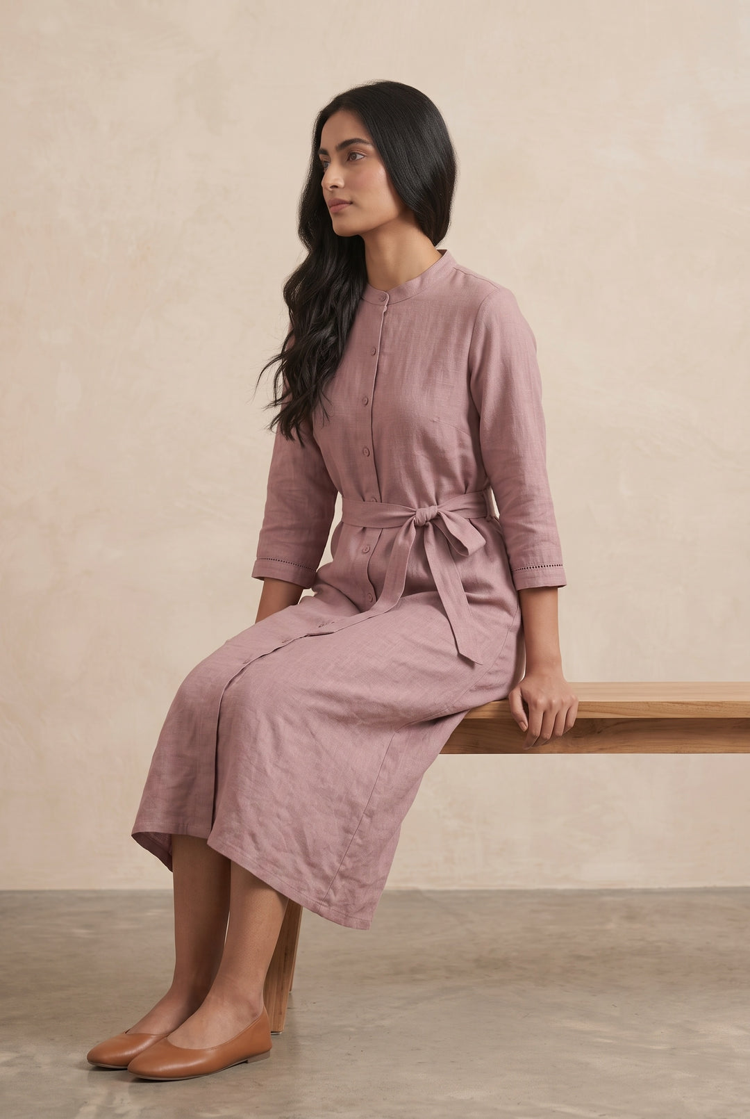 Rosewood Tie-Waist Shirt Dress