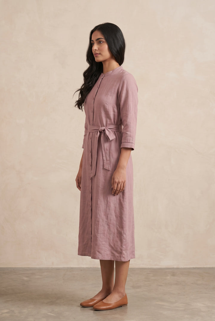 Rosewood Tie-Waist Shirt Dress