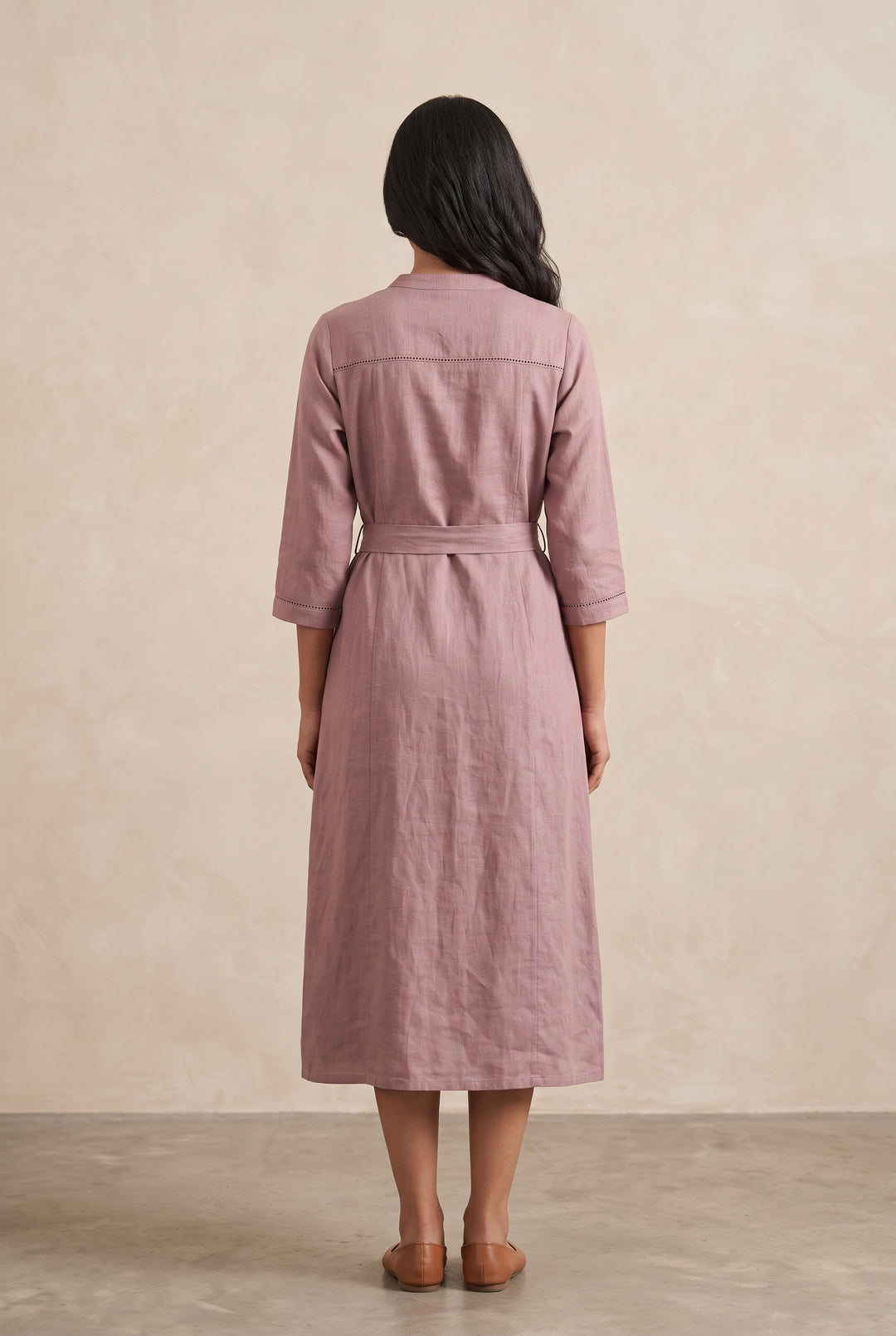 Rosewood Tie-Waist Shirt Dress