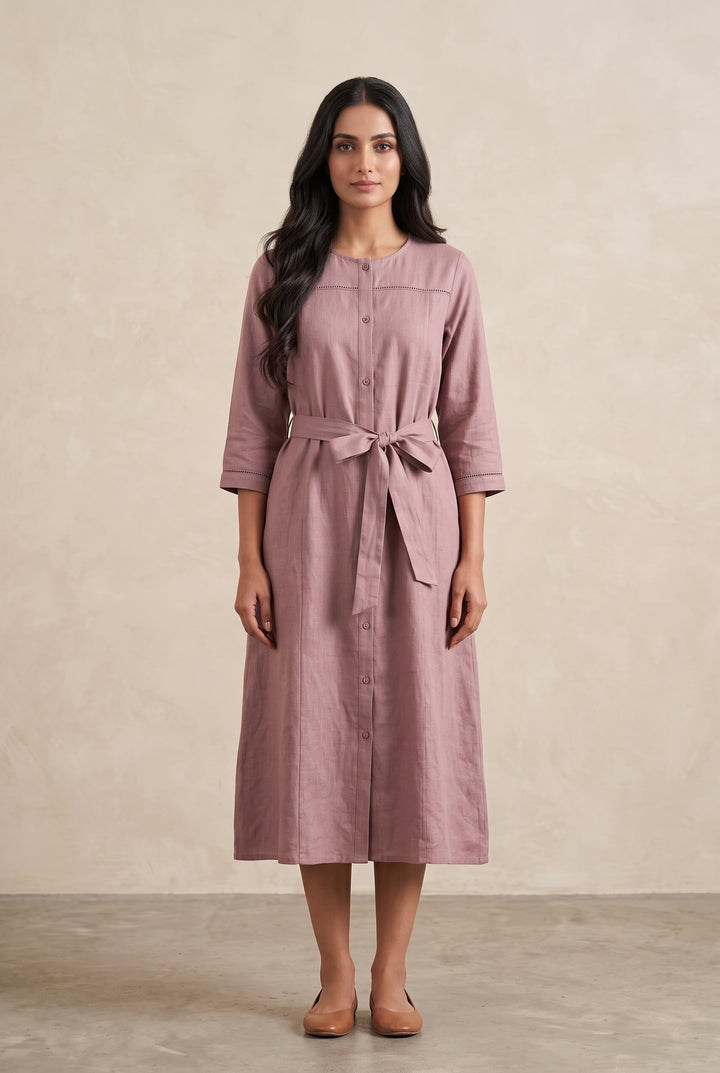 Rosewood Tie-Waist Shirt Dress