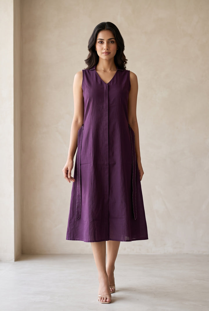 Aubergine Ease Tie-Side A-Line Dress