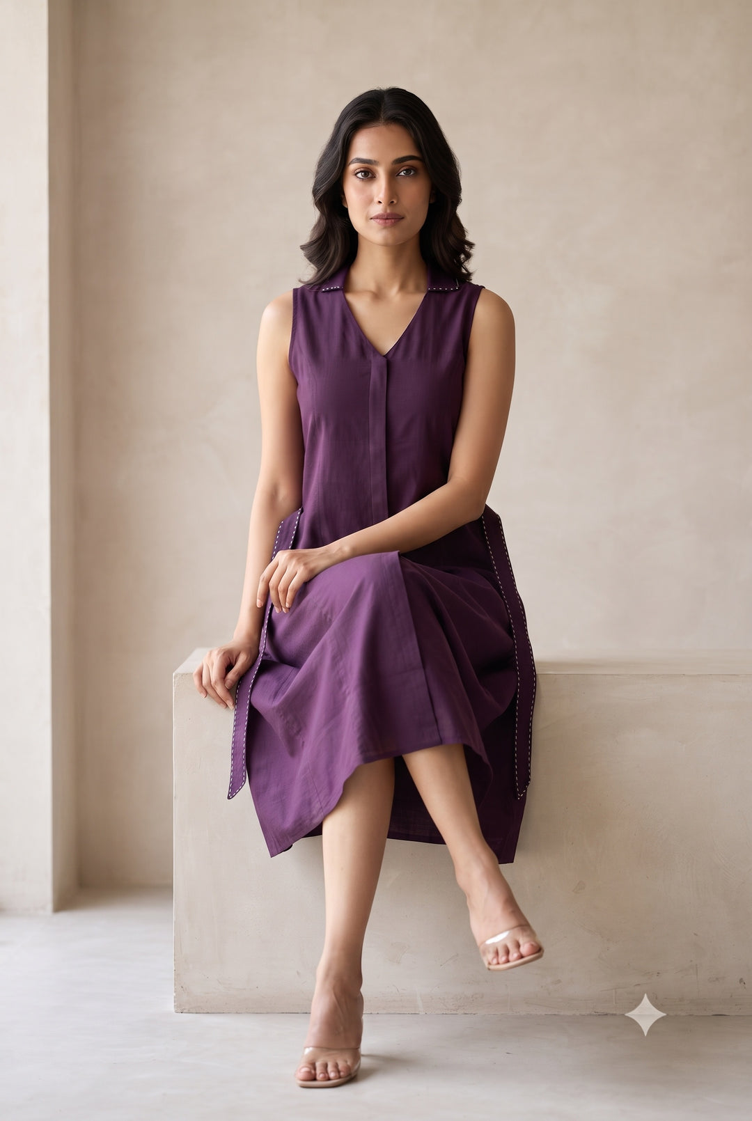 Aubergine Ease Tie-Side A-Line Dress