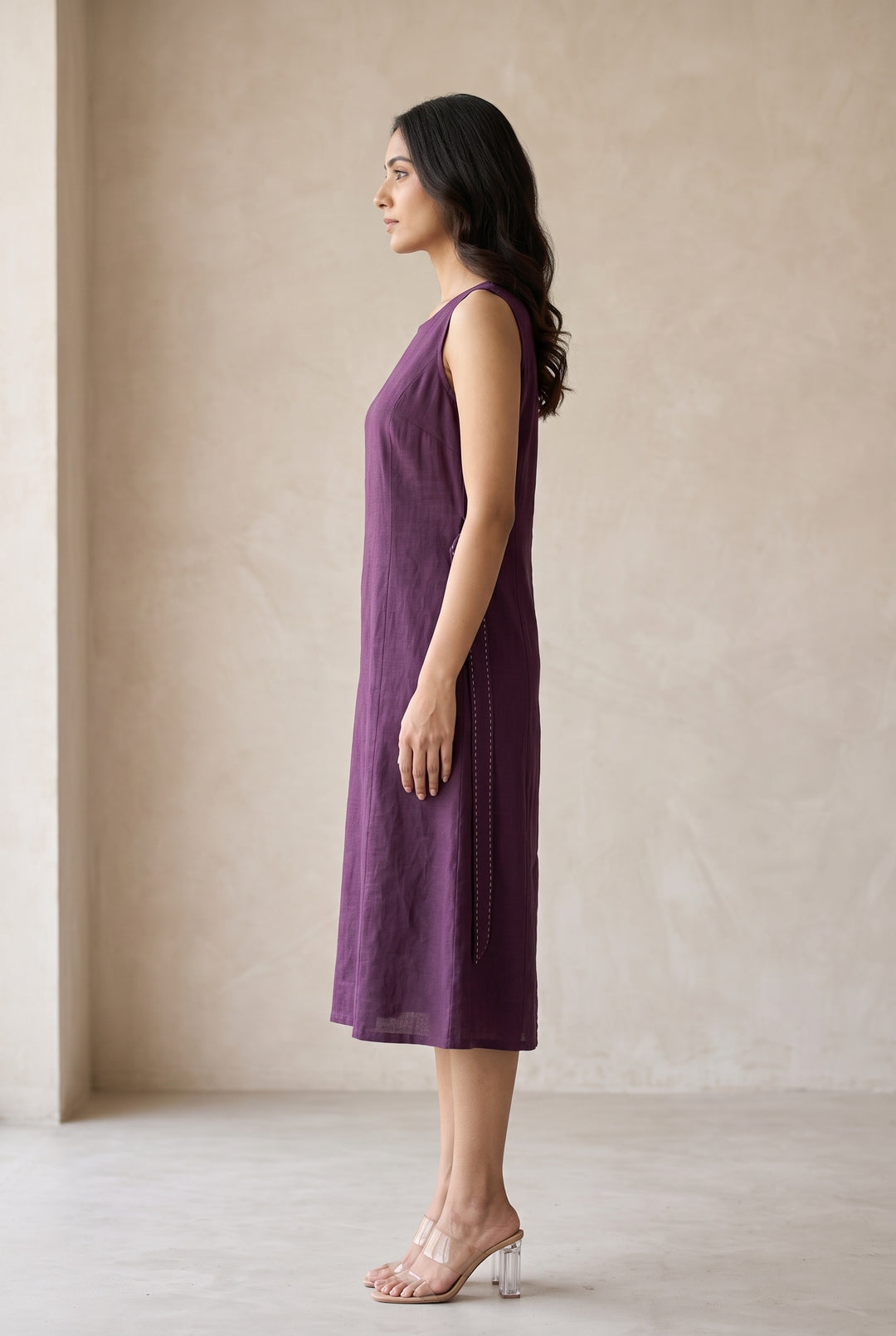 Aubergine Ease Tie-Side A-Line Dress