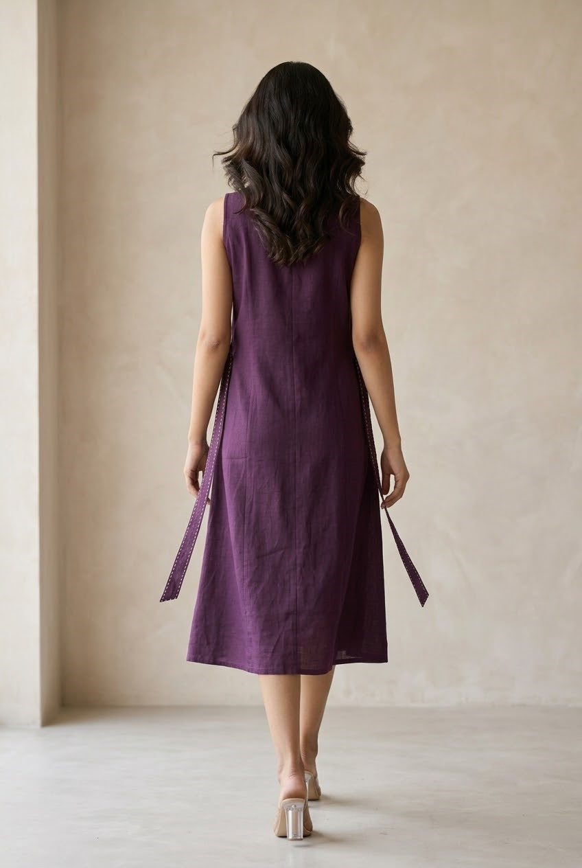 Aubergine Ease Tie-Side A-Line Dress