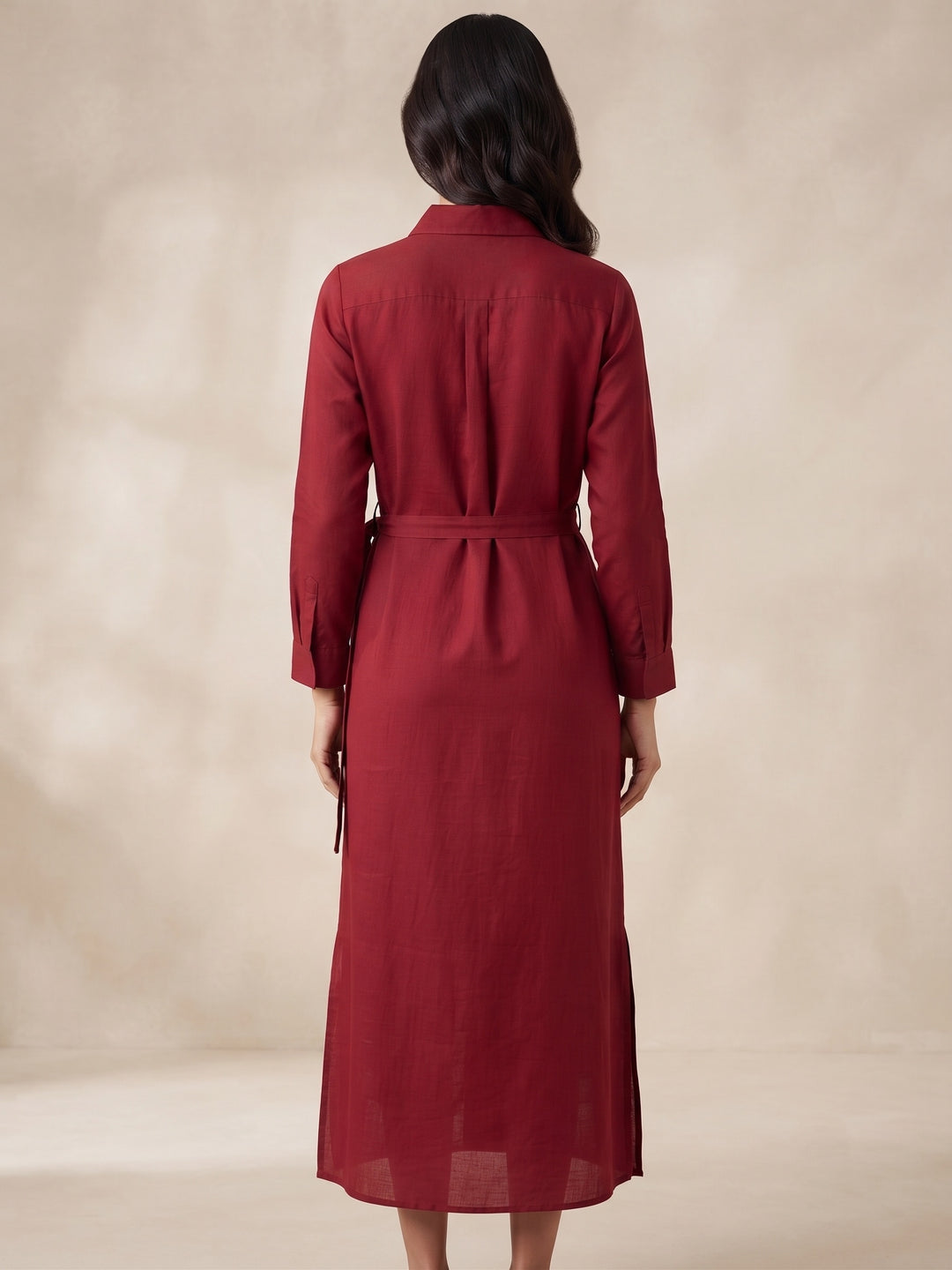 Crimson Muse Tie-Waist Shirt Dress