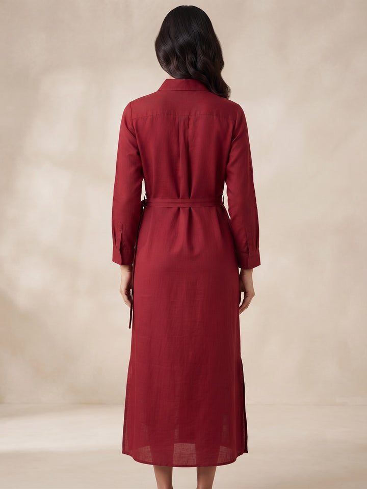Crimson Muse Tie-Waist Shirt Dress