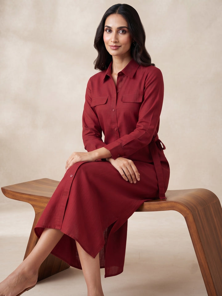 Crimson Muse Tie-Waist Shirt Dress