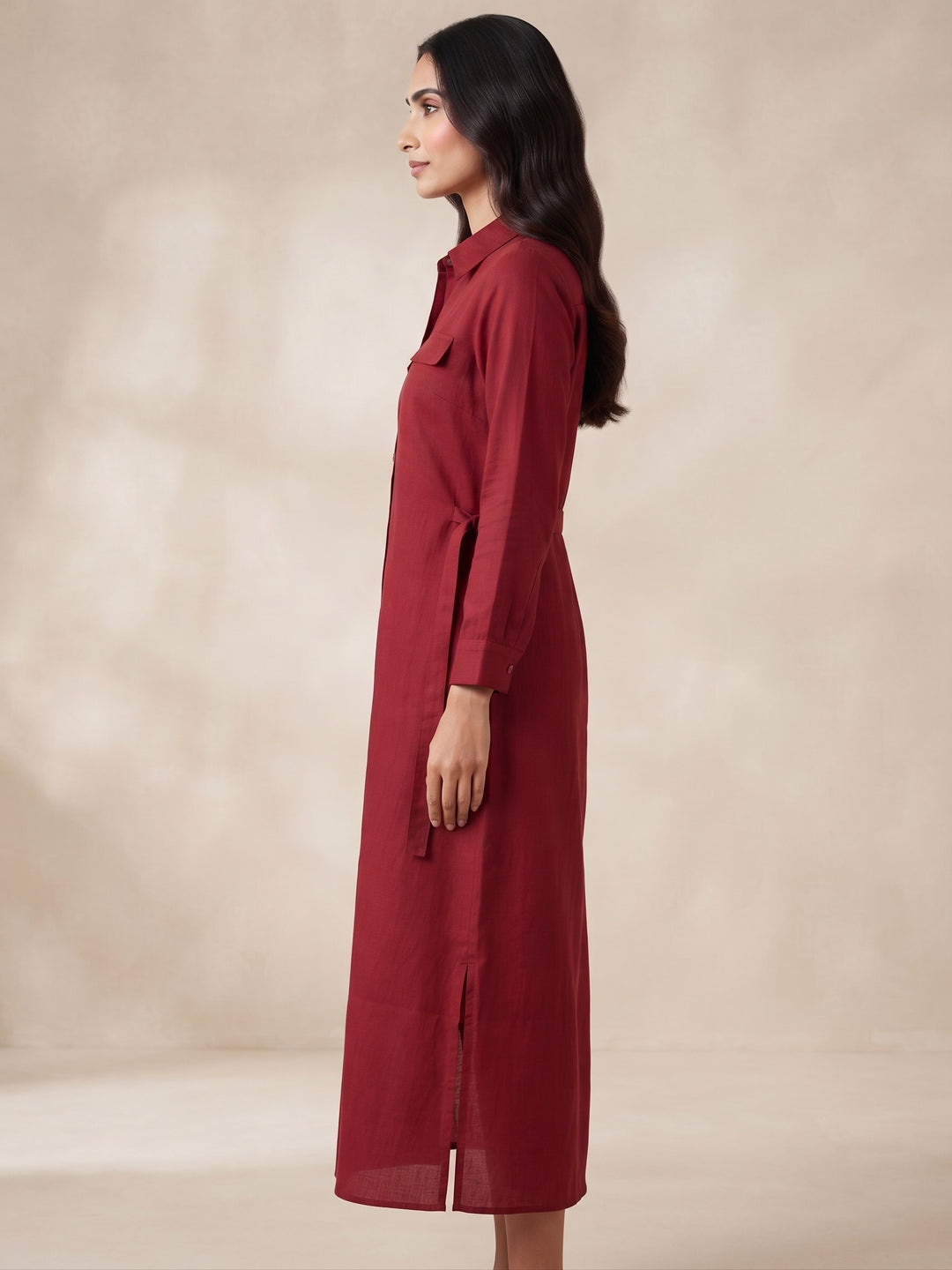 Crimson Muse Tie-Waist Shirt Dress
