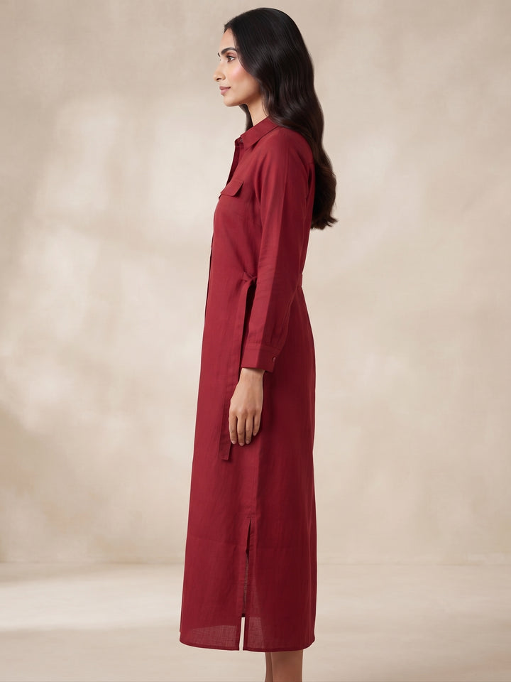 Crimson Muse Tie-Waist Shirt Dress