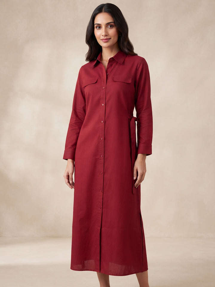 Crimson Muse Tie-Waist Shirt Dress