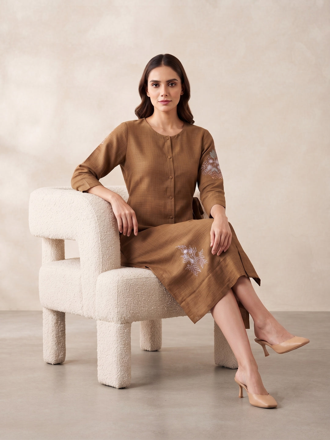 Cocoa Bloom Embroidered Shirt Dress
