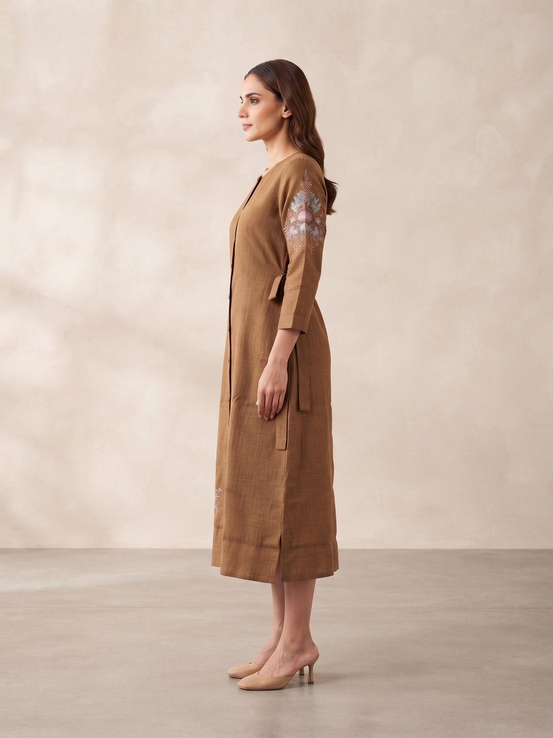 Cocoa Bloom Embroidered Shirt Dress