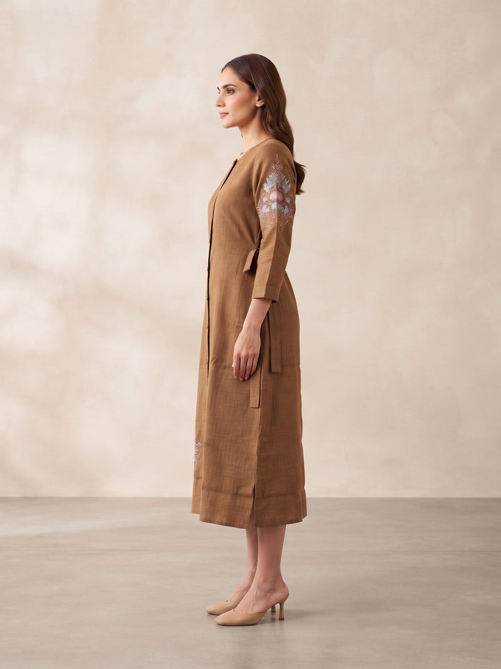 Cocoa Bloom Embroidered Shirt Dress