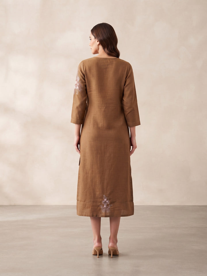 Cocoa Bloom Embroidered Shirt Dress