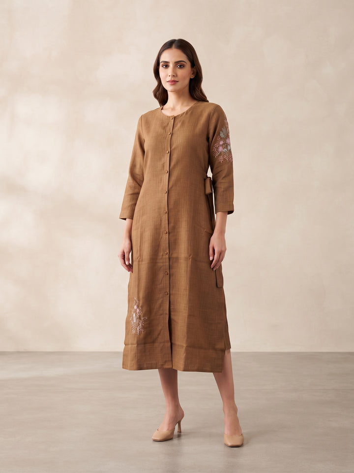 Cocoa Bloom Embroidered Shirt Dress
