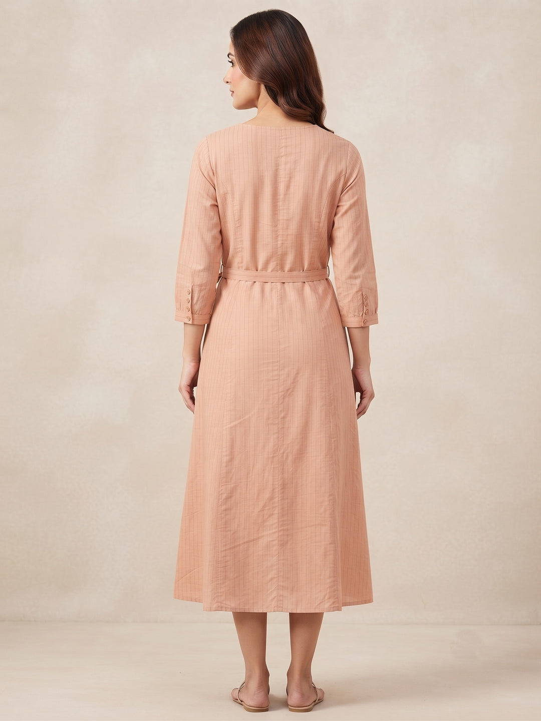Peach Blossom Embroidered Tie-Waist Dress