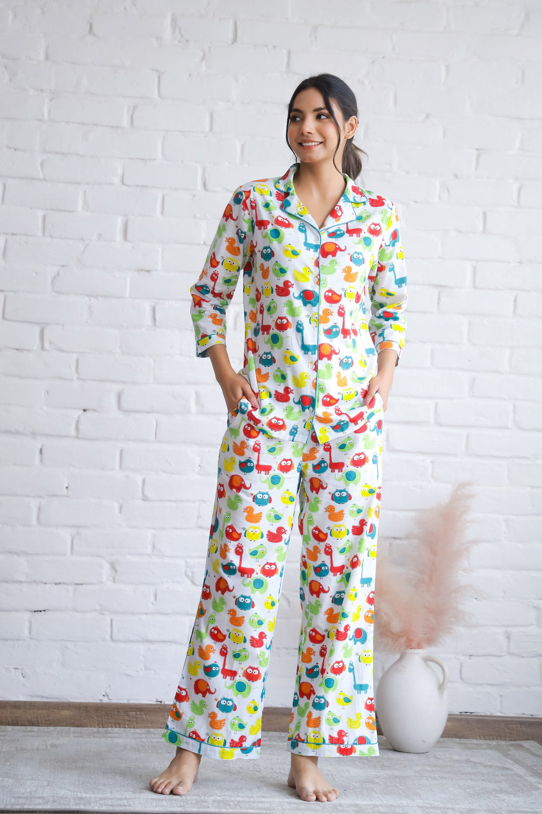 Animal Printed Cotton Night Suit - Main Image