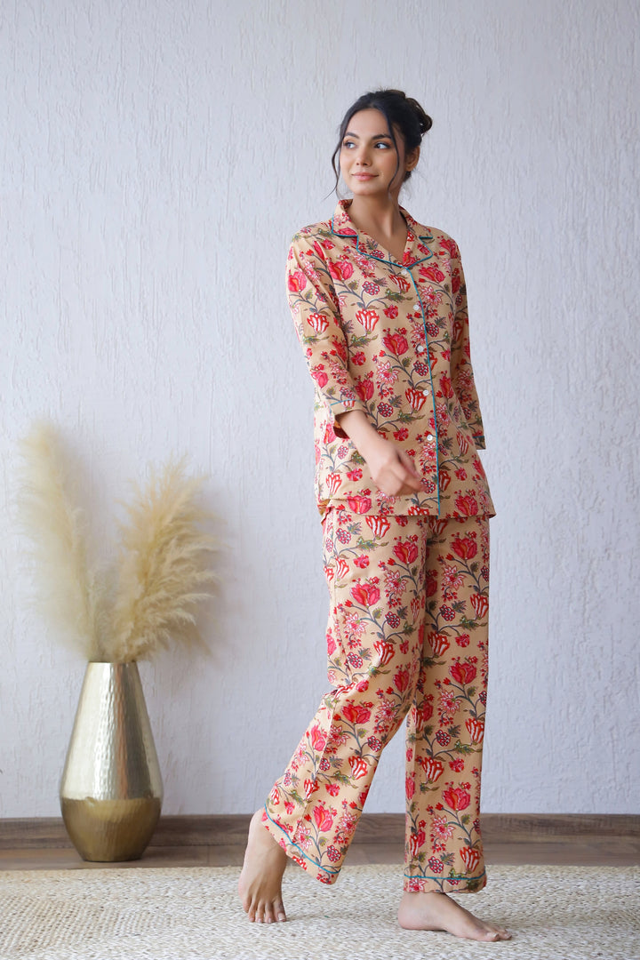 Floral Printed Cotton Night Suit