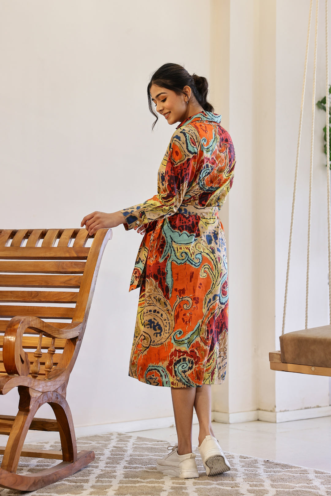 Trendy Multi-Color Cotton Printed Belt Dress – Must-Have Style