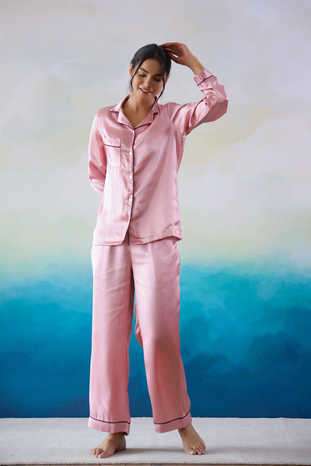 Pink Satin Night Suit Elegant Comfortable Sleepwear – Label Flavia