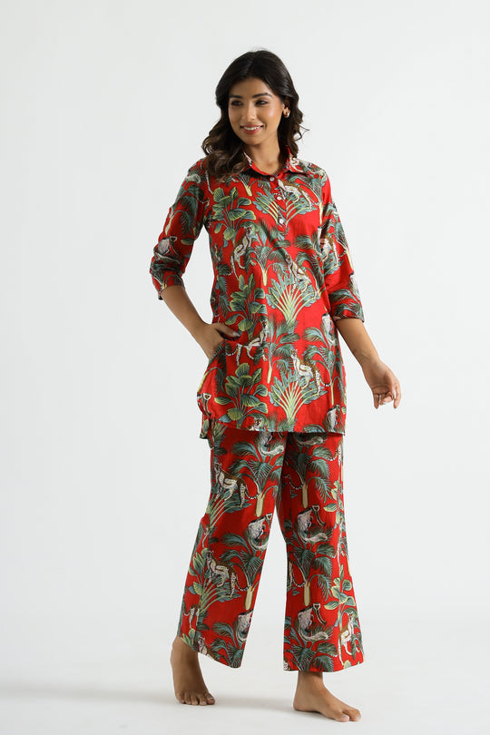 Not So Basic Fuschia Luxe Lounge Feather Trim Crop Shirt & Flare Joggers Set