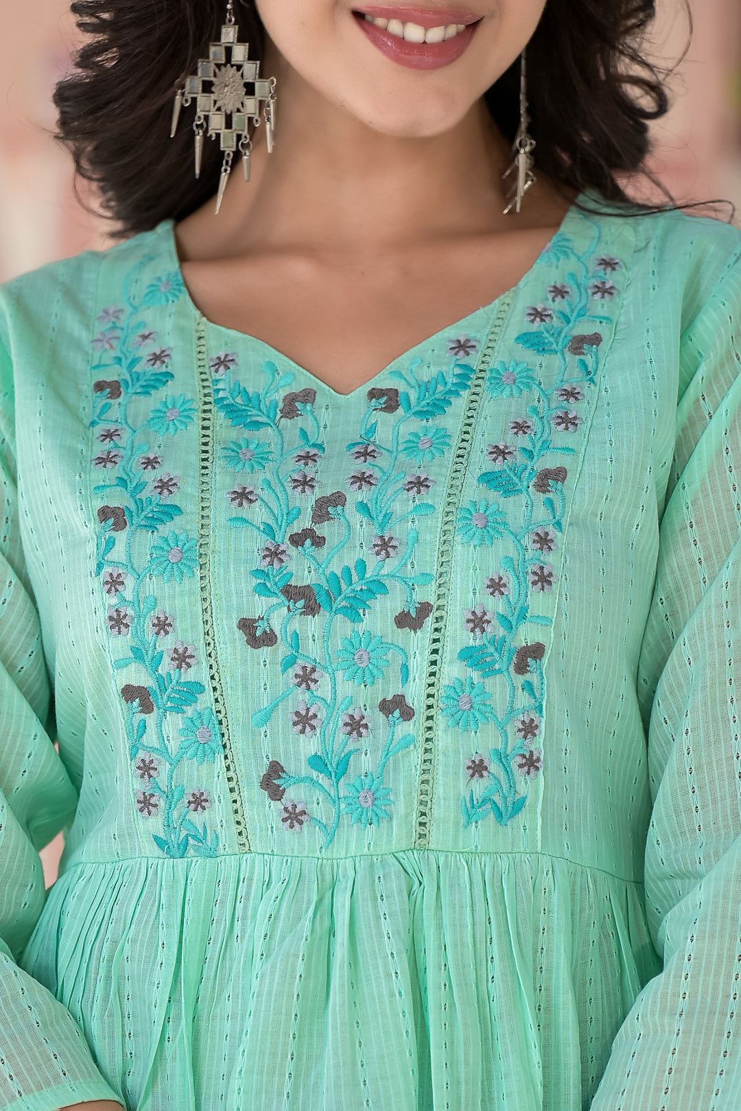 Cotton Embroidered short top Green